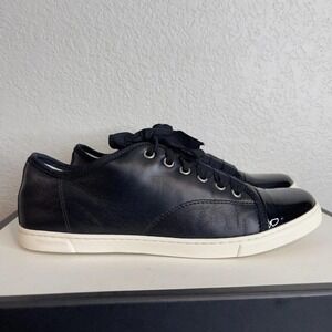 Lanvin Paris Cap Toe Black Patent Leather Low Top Sneaker Shoes Men's 39 EU/7 US